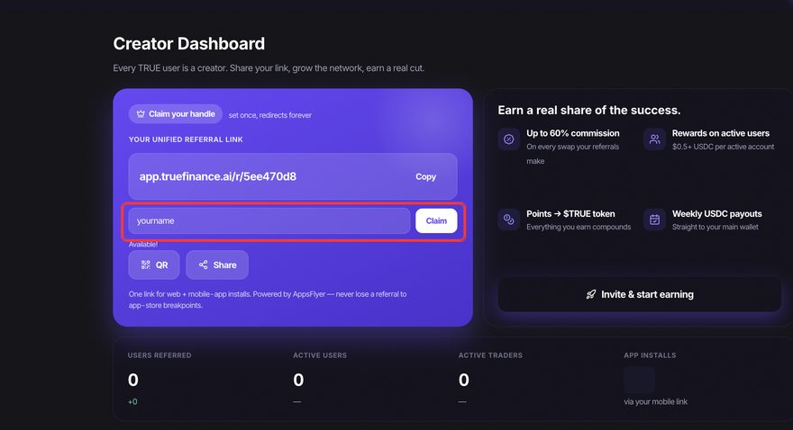 Creator Dashboard → Handle claimen